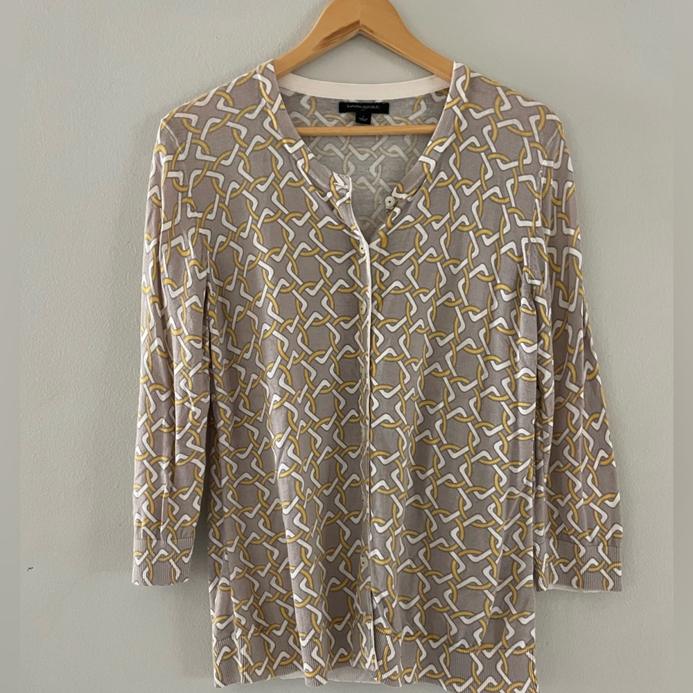 Banana Republic Factory Beige and Yellow Patterned Cardigan